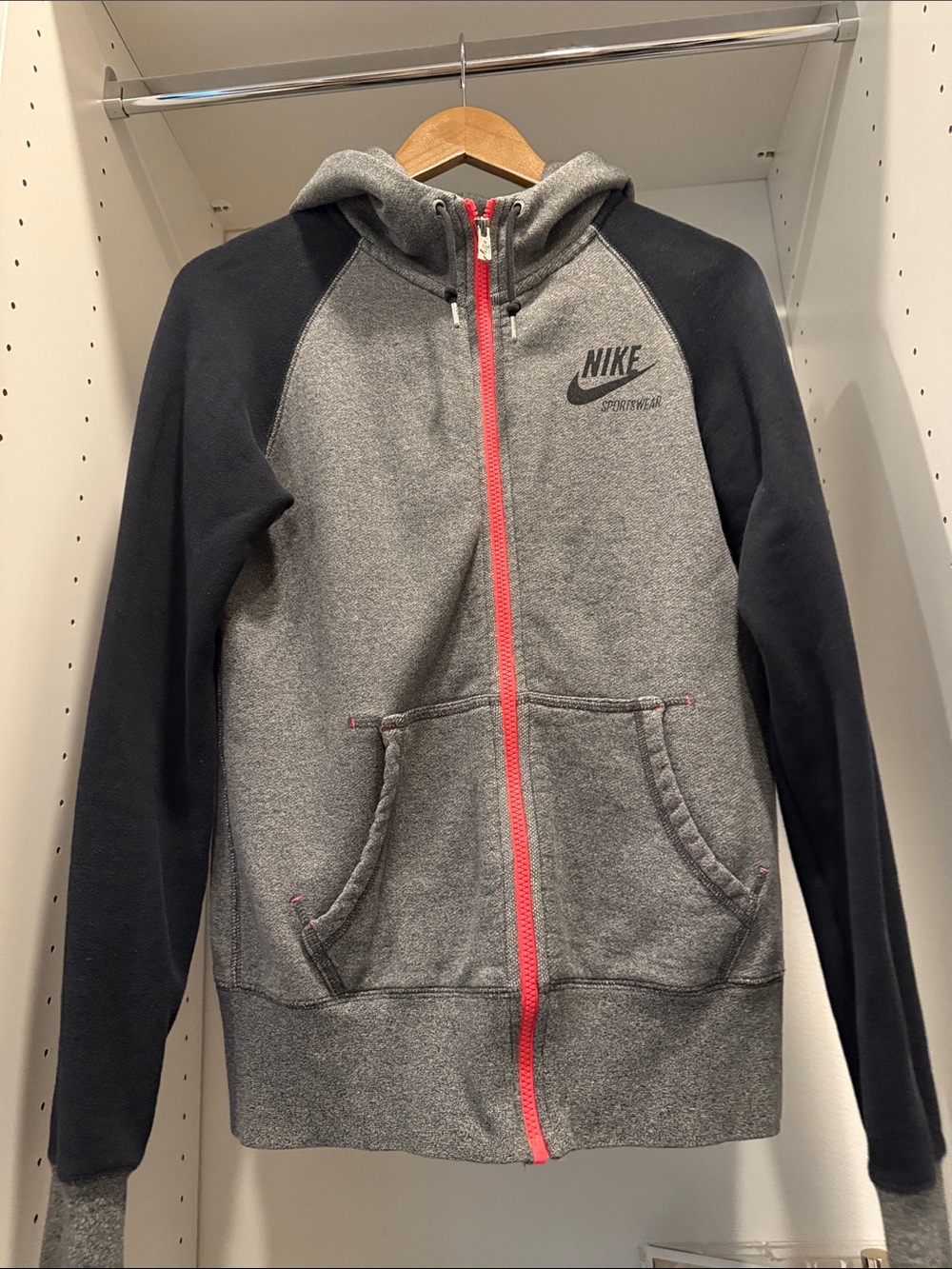 Nike Grey & Black Zip Hoodie with Pink Zipper